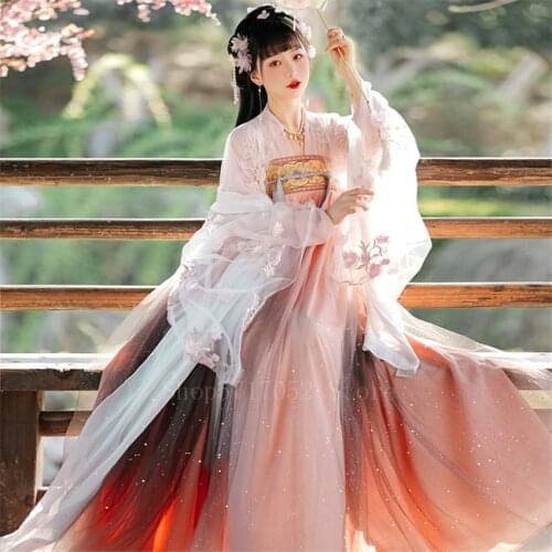 Ancient Traditional Chinese Woman Elegant Hanfu Dress Fairy Embroidery Stage Flok Dance Costume Retro Tang Dynasty Hanfu