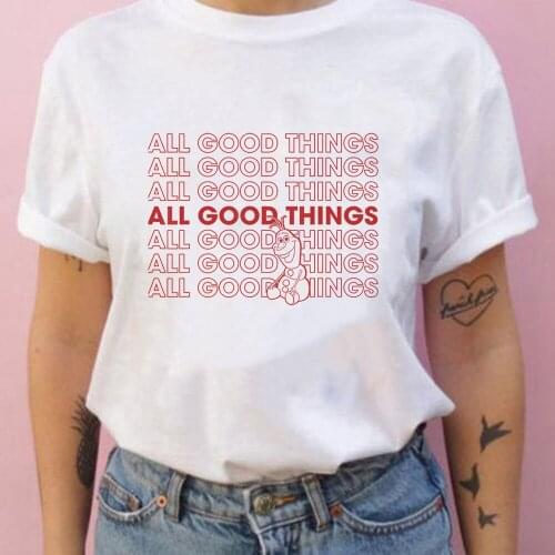 Disney Frozen Olaf All Good Things Word Stack Print T-Shirt Women Short Sleeve O-neck Summer Unisex Tee T-Shirts Camiseta Mujer