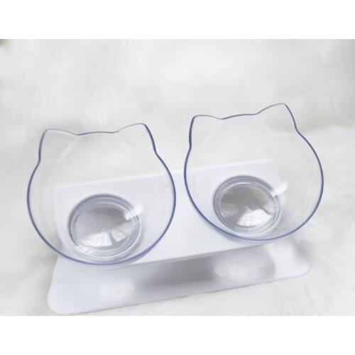 Pet supplies Pet cats and dogs non-slip double bowl food bowl 15 degree inclined fashion transparent food bowl water basin