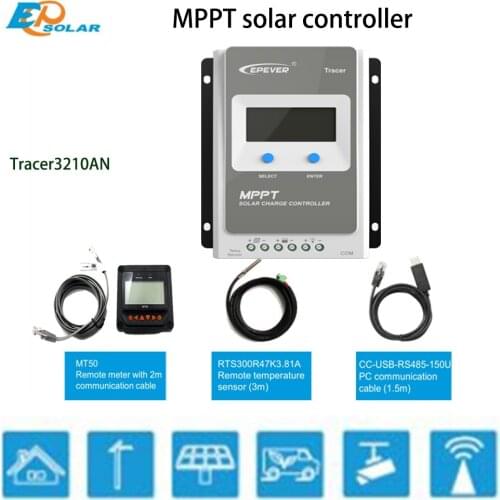 MPPT EPEVER Tracer3210AN 30A solar controller Remote Meter MT50 Remote temperature sensor PC communication cable use