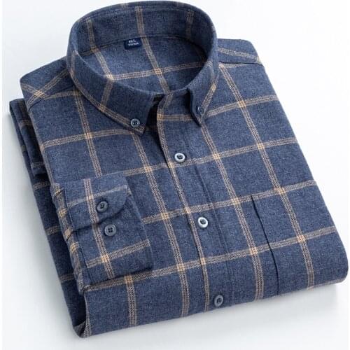Quality 2021 Spring Autumn Plaid Dress Shirts Men Cotton New Male Casual Long Sleeve Button Cotton Flannel Shirt Man Clothes