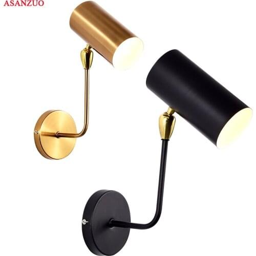 Modern minimalist creative personality black gold iron adjustable wall lamp for living room bedroom bedside study aisle