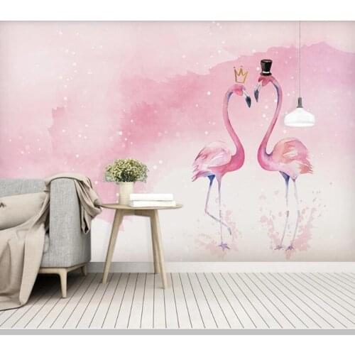 Papel de parede Cartoon pink flamingo childrens room kids' wallpaper mural,living room tv wall bedroom wall papers home decor