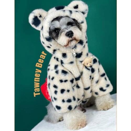 Dog Clothes Winter Warm Jacket Eco-friendly Fur Spotted Plush Coat Small Medium Dogs Cats Pet Clothing Teddy Cat Pet Outfit