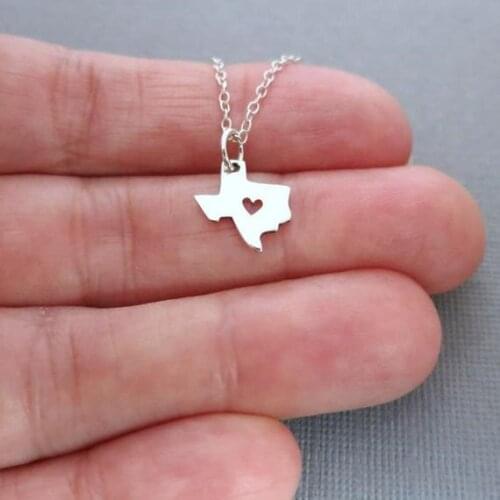 Tiny State Outline Necklace texas love heart necklace, america USA texas Geographic map state jewelry, state pendant necklace