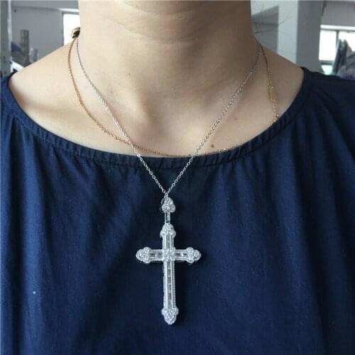 Vecalon Hiphop Big Cross pendant 925 Sterling silver Cz Stone Luxury cross Pendant necklace for Women men Wedding Party Jewelry