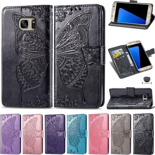 Luxury BUTTERFLY Flip Case For SAMSUNG GALAXY s7 S7edge S 7 S7 edge Fashion Soft SILICONE SLOT Cover Wallet Leather Cases