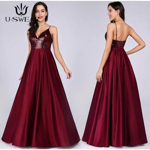 Sexy Evening Dress Deep V-Neck Sequined Sleeveless Vestido De Festa Floor-length Evening Gowns Party Prom Dress Vestido De Noche