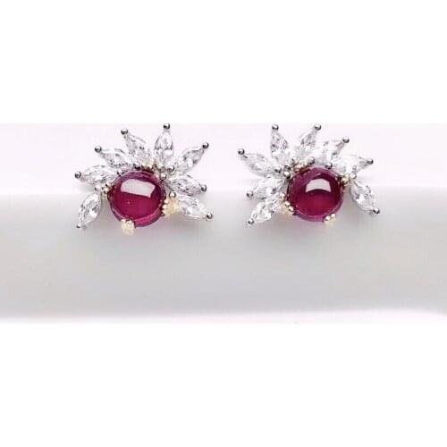 Natural real red garnet luxury stud earring 6*6mm 1ct*2pcs gemstone 925 sterling silver Fine jewelry For men or women X21880