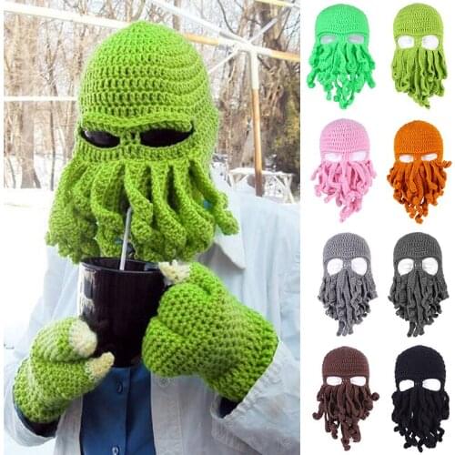 Handmade Knitting Wool Octopus Adult Hat Barbarian Vagabond Beanie Foldaway Beard Caps TY66