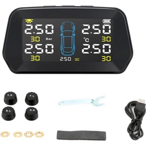 Alarm Tire Pressure Sensor Reliable Durable Monitoring System Solar Power Auto Security Tyre Pressure Control TPMS for 5 Tires