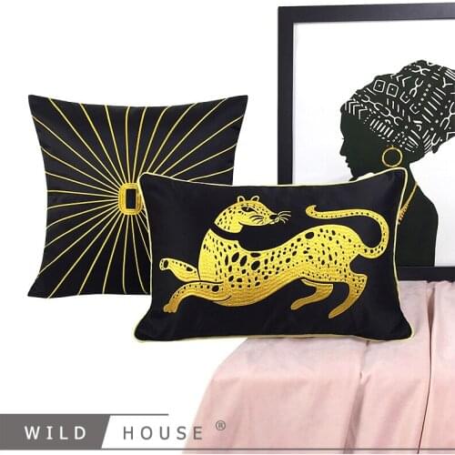 Modern Golden Wire Cushions Embroidery Pillows Luxury Leopard Throw Pillow Sofa Livingroom Lumbar Pillow Fashion Home Decoration