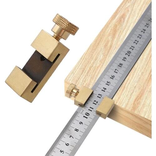 DIY Carpentry Steel Ruler Gauge Brass Locator Positioning Block Line Scriber Woodworking Angle Scriber Locator Gaug
