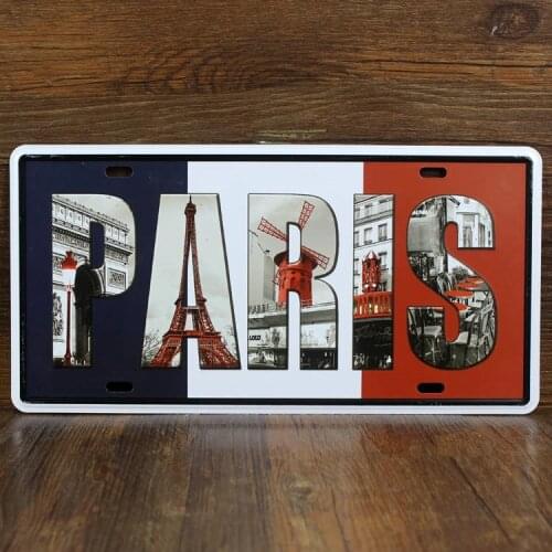 SYF--00143 NEW 2015 letter slogan" PARIS in france" Metal vintage License Plate number tin signs cafe pub wall decor 30*15 CM