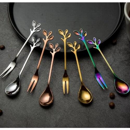 Creative leaf spoon stainless steel coffee spoon fruit fork leaf fork