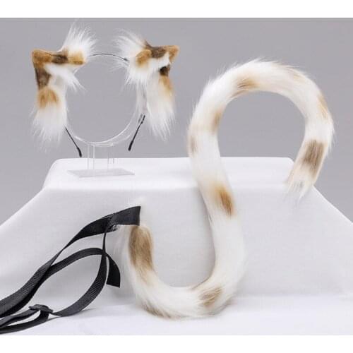Creative Faux Fur Plush Ears Hair Hoop with 80cm Fox Tail Cosplay Accessories Cat Ears Headbands Hairpin Halloween Party Gift