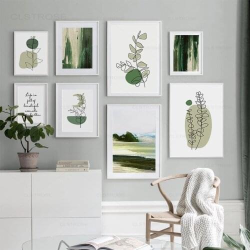 Green Abstract Lines Plants Leaves Quotes Wall Art Canvas Painting Nordic Posters And Prints Wall Pictures For Living Room Decor