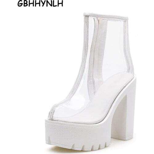GBHHYNLH Female College PVC Women High Heels Boots Woman Shoes Jelly Boot Spring Transparent Boots Party Shoes fall boots LJA452