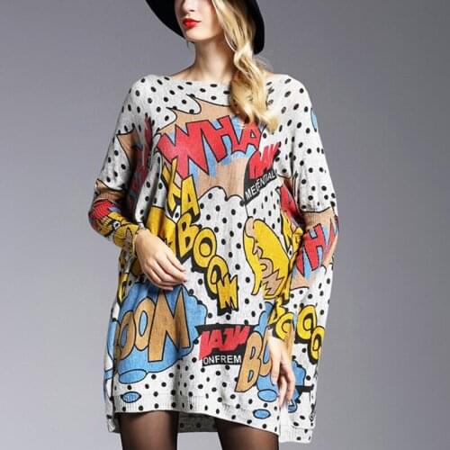 Autumn New Letter Print Women Sweater 2021 Fashion Dot Print Female Knitted Oversize Ladies Pullover Coat X131