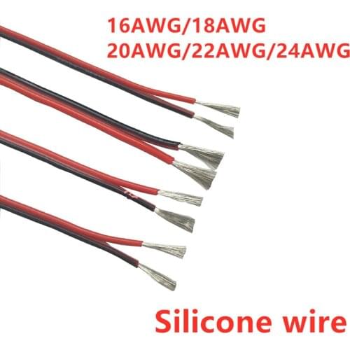 1 Meter 2pin Extension Cable Wire Cord 16AWG 18/20/22/24awg Silicone Electrical Wire Black and Red 2 Conductor Parallel line