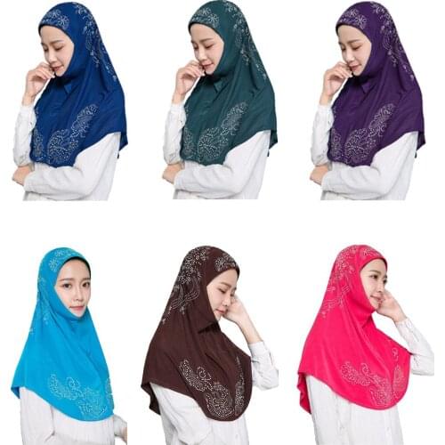1PCS Amira Hijab Rhinestones Muslim Women Head Cover Scarf Islamic Wrap Headwear Arab Headwrap Full Cover Shawl Turban Headscarf