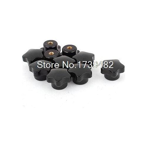 10 Pcs 32mm Dia M6 Thread Black Plastic Screw On Star Head Clamping Knob Grip