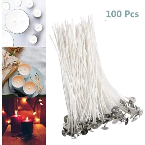 100 Pcs/Set DIY Candle Wicks Cotton Core Waxed Wicks with Sustainer for Candle Making Wicks Handmade Materials Candlewick