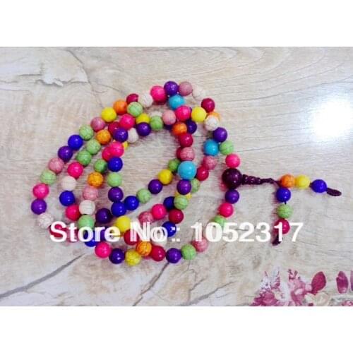 108 bead Colorful stone howlite Bead Buddhist Strand Prayer Mala Rosary Bead Bracelet Adjustable