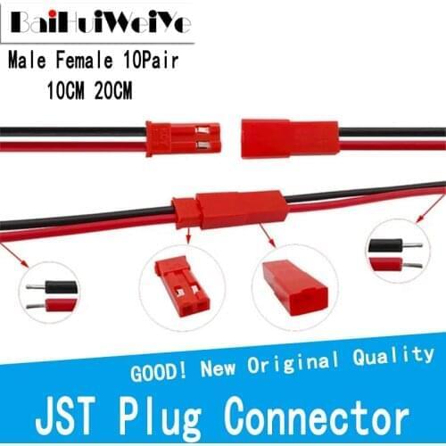 20PCS/LOT 10Pairs 100mm 200mm 2 Pin JST Plug Connector Male+Female Plug Connector Cable Wire for RC Toys Battery LED Lamp