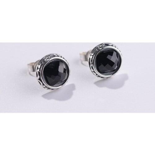2021 Trend Silver Earrings 925 Women Jewelry Unusual Earrings Black Agate Stud Earring Vintage Style Thai Silver Gifts for Girl