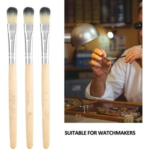 3Pcs Watch Spare Parts Movement Craft Cleaning Brush Kit Watchmaker Repair Tool With Soft Hair Wood Handle