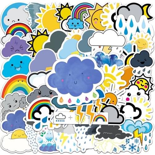 50pcs Sun Cloud Weather Stickers For Notebooks Scrapbook Stationery Kscraft Cute Sticker Scrapbooking Material Craft Supplies