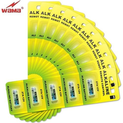50pcs/10pack New Wama Alkaline 12V 27A Primary Dry Batteries A27 27AE 27MN 25mAh Alarm Car Remote Toys Battery Drop Ship
