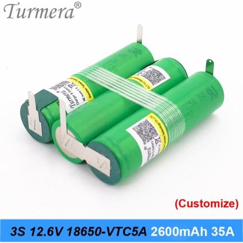 3s battery 18650 pack us 18650vtc5a 2600mah battery 35a 10.8v 12.6v soldering battery for screwdriver tools battery customized