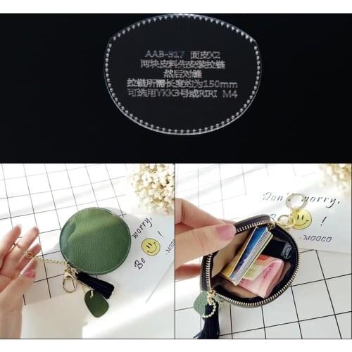 Acrylic Stencil Laser Cut Template DIY Leather Handmade Craft Zipper Coin Purse Sewing Pattern