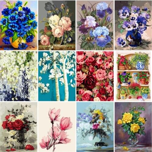 AZQSD Diy Paint By Number Flower Vase Canvas Painting Kits Living Room Home Decor Coloring By Numbers Floral Home Decoration