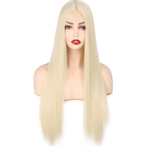 BCHR Long Straight Blonde Wig Synthetic Middle Parting Natural Wigs Heat Resistant Replacement Hair for Women (613 Blonde,28 in
