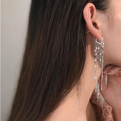 925 Sterling Silver Shiny Long Tassel Chain Earring For Women Light Luxury Earline Heart Earbuckle Wholesale
