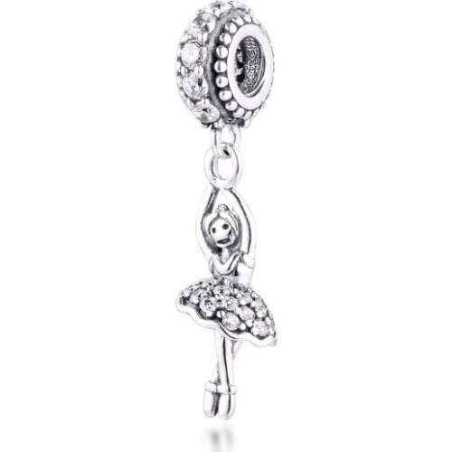 CKK 925 Sterling Silver Ballerina, Clear Cz Charm Beads for Jewelry Making DIY for Women Fit Charms Bracelet 02059