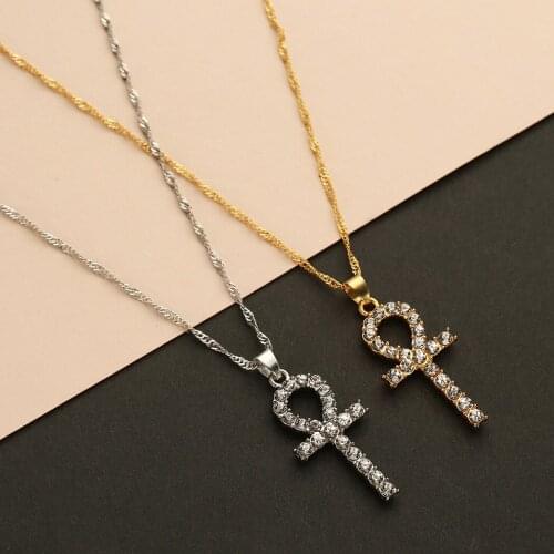 Cxwind New Ankh Cross Pendant Necklace Micro Pave Cubic Zirconia Egyptian Charm Chain Necklaces Jewelry Colier Bijoux