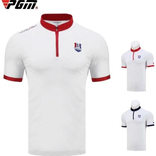 PGM Golf Men Short Sleeve T-shirt Summer Zipper Neck Sports Shirts Golf Sportswear High Quality D0778