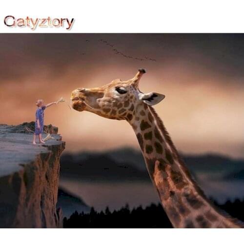 GATYZTORY Frame Painting By Numbers Giraffe Kit Acrylic Diy Paint By Numbers For Home Decor Wall Paint Artwork Gift 60x75cm