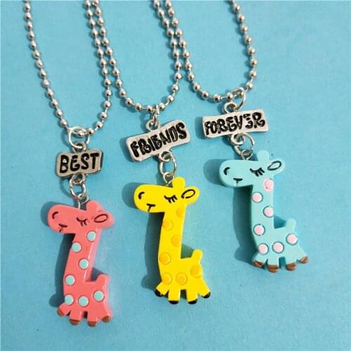 Cute 3 Pcs/lot Best Friends Forever BFF Giraffe Necklace & KeyChain Set Kids Girls Animal Key Chain Ring Wholesale Jewelry Set