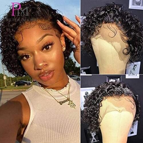 Short Pixie Cut Wig Cheap Bob Curly Human Hair Wig Pre Plucked Water Wave Brazilian Remy Black Color Wigs for Women Pretty Ma Ma
