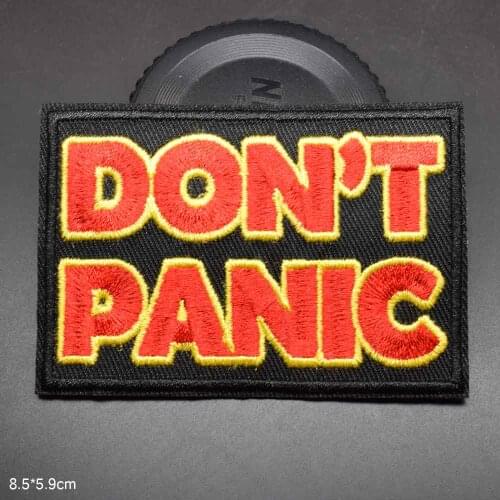 Red Letters Don't Panic Patch for Clothing Iron on Embroidered Sew Applique Patch