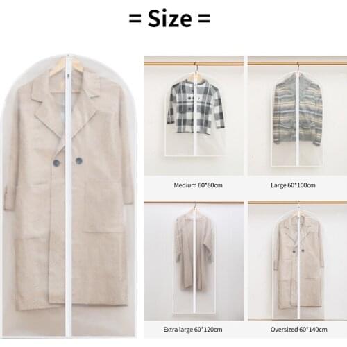 Best Selling Translucent PEVA Clothes Dustproof Hanging Household Down Jacket Suit Jacket Storage Bag with Zipper