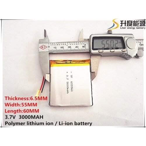 2pcs [SD] 3.7V,3000mAH,[655560] Polymer lithium ion / Li-ion battery for TOY,POWER BANK,GPS,mp3,mp4,cell phone,speaker