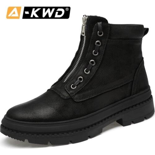 Fashion High Top Working Shoes Single Werkschoenen Fur Snow Shoes Men 37-47 Men Winter Boots Black Zip Men Boots Genuine Leather