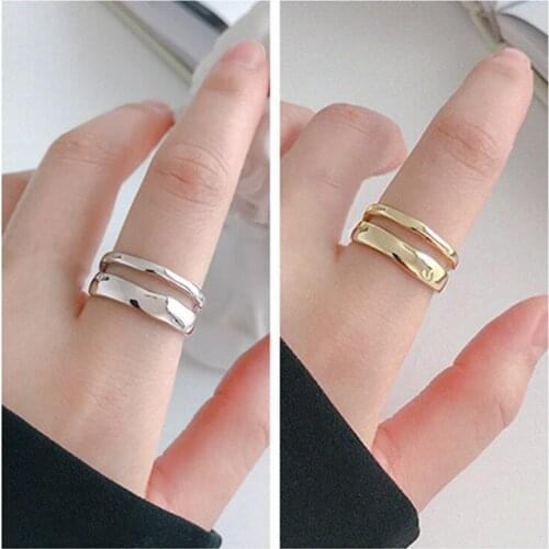 Fashion Trendy Elegant Twist Two Circle Rings for Women Couple Simple Geometric Handmade Jewelry Adjustable
