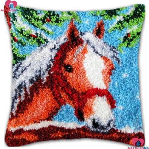 Horse Latch Hook kits Pillowcase Diy Handmade Printed set Cushion Latch Hook Rug Kits 3d DIY Needlework Unfinished kits